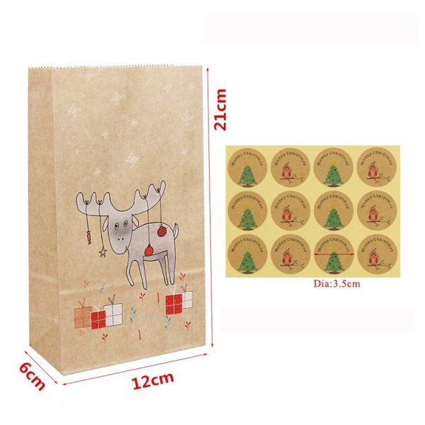 12 Sets Christmas Kraft Paper Bag and Stickers Set Gift Candy Food Cookies Packing Paper Bags (Moose) - Image 7