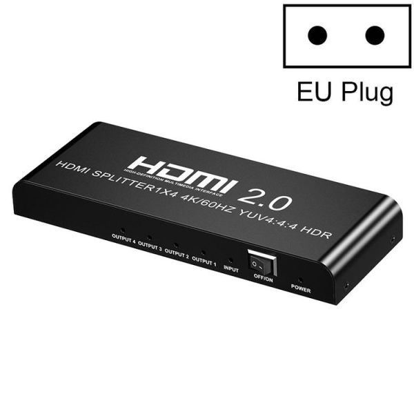 HW-204 HDMI 2.0 1 into 4 High-Definition Video Distributor, Style: EU Plug (Black)