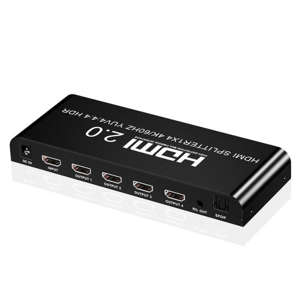 HW-204 HDMI 2.0 1 into 4 High-Definition Video Distributor, Style: EU Plug (Black) - Image 2