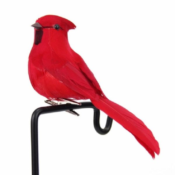 Real Feather Simulation Bird Horticultural Decoration Bird Craft Foam Bird (Red) - Image 2