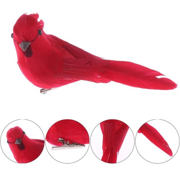 Real Feather Simulation Bird Horticultural Decoration Bird Craft Foam Bird (Red) - Image 3