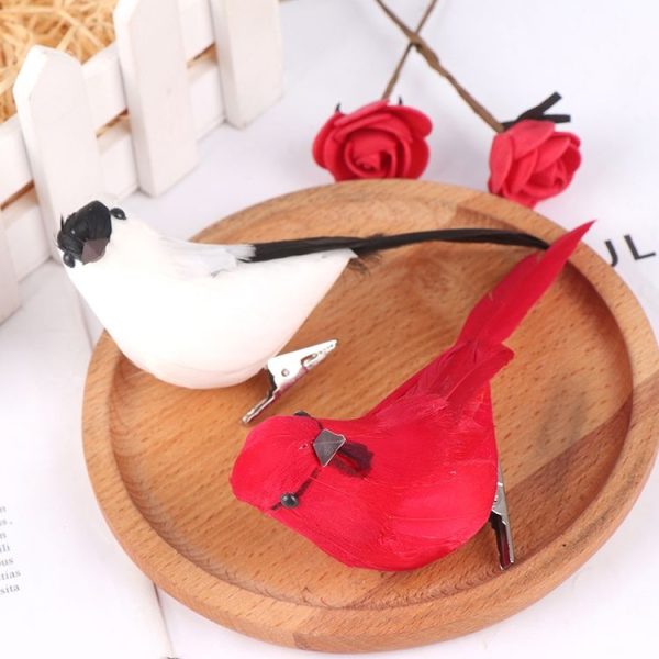 Real Feather Simulation Bird Horticultural Decoration Bird Craft Foam Bird (Red) - Image 4