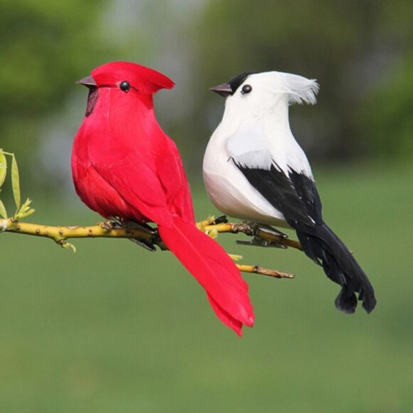 Real Feather Simulation Bird Horticultural Decoration Bird Craft Foam Bird (Red) - Image 5
