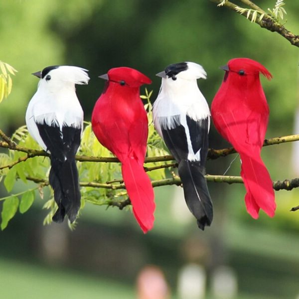 Real Feather Simulation Bird Horticultural Decoration Bird Craft Foam Bird (Red) - Image 6