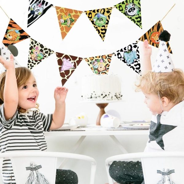 Aniaml Banner Decoration Safari Birthday Decoration Jungle Theme Party Safari Party (Triangle zebra) - Image 5