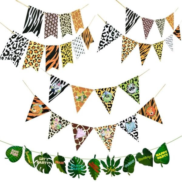 Aniaml Banner Decoration Safari Birthday Decoration Jungle Theme Party Safari Party (Triangle zebra) - Image 6