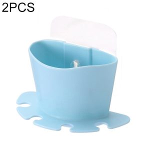 2 PCS Bathroom Multifunctional Plastic Powerful Suction Cup Rack Toothbrush Storage Rack Holder (Blue)