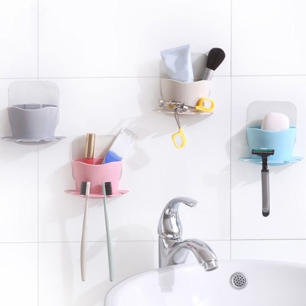 2 PCS Bathroom Multifunctional Plastic Powerful Suction Cup Rack Toothbrush Storage Rack Holder (Blue) - Image 2
