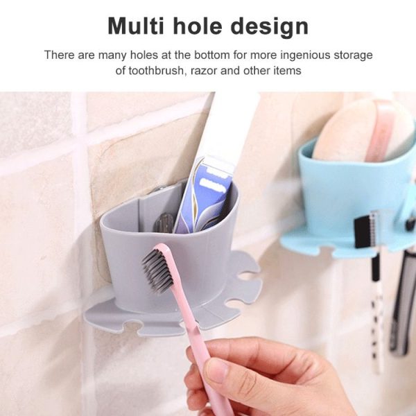 2 PCS Bathroom Multifunctional Plastic Powerful Suction Cup Rack Toothbrush Storage Rack Holder (Blue) - Image 4