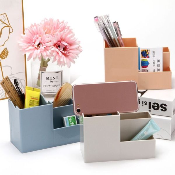 Creative Multifunctional Desktop Plastic Storage Phone Holder Pen Holder (White) - Image 8