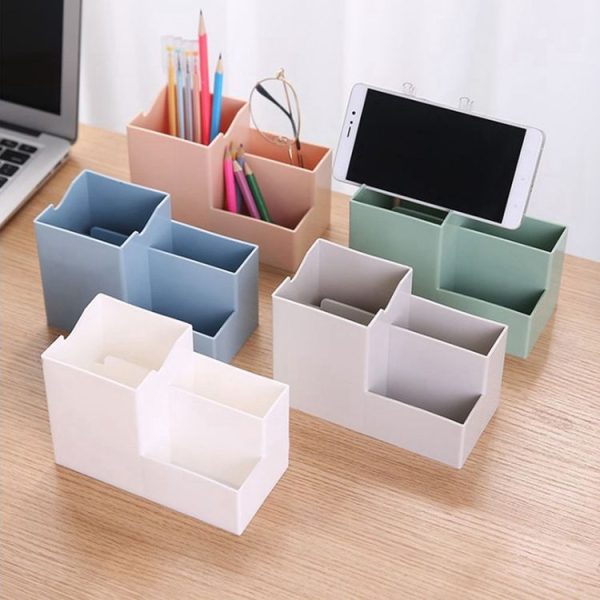 Creative Multifunctional Desktop Plastic Storage Phone Holder Pen Holder (White) - Image 9