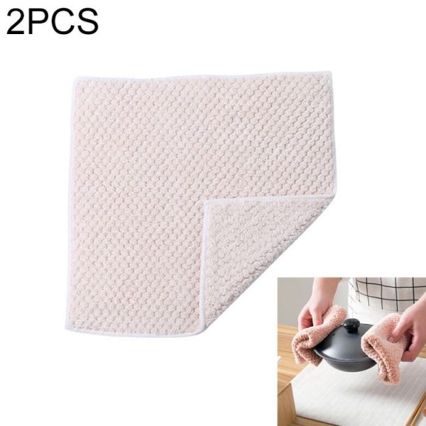 2 PCS Non-stick Oil Dish Wash Cloth Coral Velvet Towel Kitchen Tableware Cleaning Wiping Tools Kitchen Towels for Dishes (Beige)