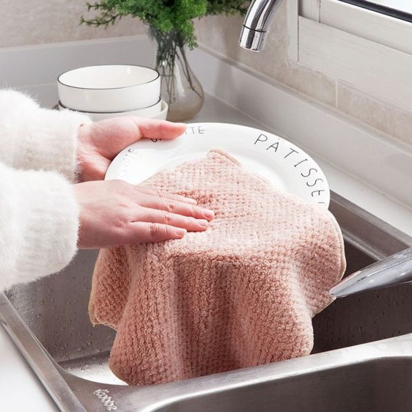2 PCS Non-stick Oil Dish Wash Cloth Coral Velvet Towel Kitchen Tableware Cleaning Wiping Tools Kitchen Towels for Dishes (Beige) - Image 6