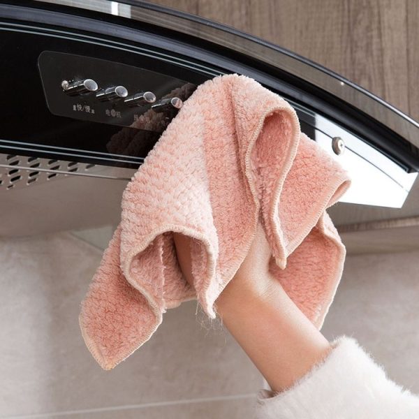2 PCS Non-stick Oil Dish Wash Cloth Coral Velvet Towel Kitchen Tableware Cleaning Wiping Tools Kitchen Towels for Dishes (Beige) - Image 7