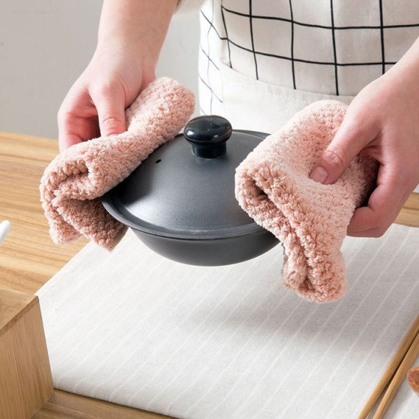 2 PCS Non-stick Oil Dish Wash Cloth Coral Velvet Towel Kitchen Tableware Cleaning Wiping Tools Kitchen Towels for Dishes (Beige) - Image 8