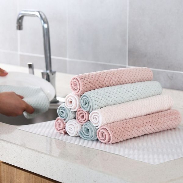 2 PCS Non-stick Oil Dish Wash Cloth Coral Velvet Towel Kitchen Tableware Cleaning Wiping Tools Kitchen Towels for Dishes (Beige) - Image 9