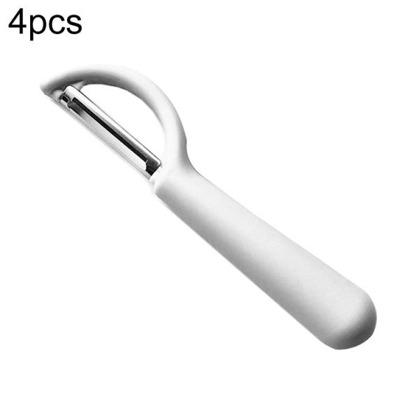 4 PCS Stainless Steel Round Handle Peeler Sugar Cane Scraper Fruit Plane (White)