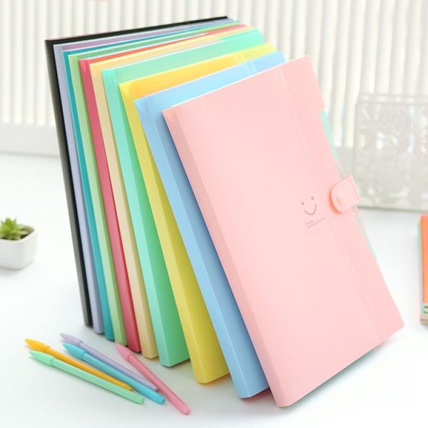 Candy-colored Smiling Face Multi-layer Portfolio Pouch Plastic Information Book File Folder (Royal Blue) - Image 3