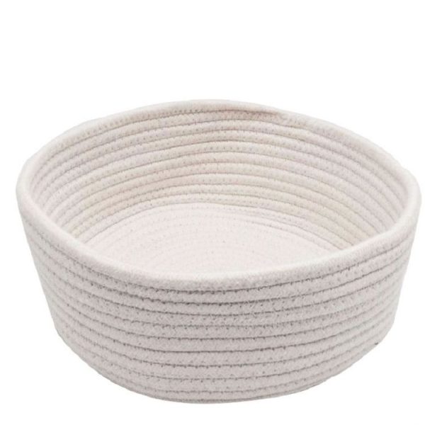 Round Hand-woven Basket Bedside Tabletop Snacks Debris Basket Storage Basket, Size: Small (White) - Image 2
