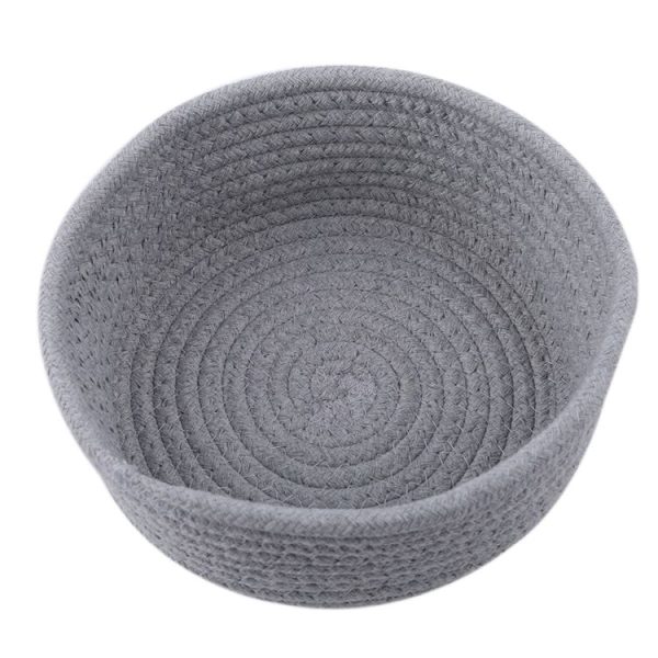 Round Hand-woven Basket Bedside Tabletop Snacks Debris Basket Storage Basket, Size: Small (White) - Image 4