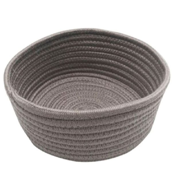 Round Hand-woven Basket Bedside Tabletop Snacks Debris Basket Storage Basket, Size: Middle (Gray) - Image 2