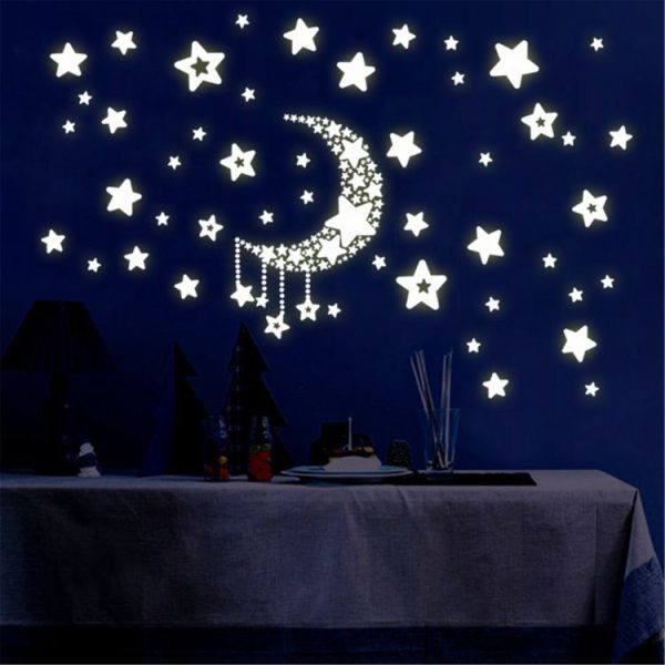 2 PCS Moon Stars Luminous Stickers Children Room Dormitory Permanent Light Decorative Wall Stickers