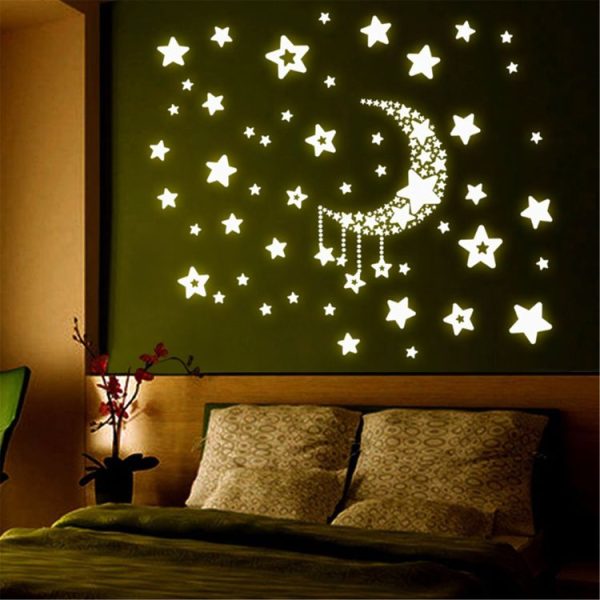 2 PCS Moon Stars Luminous Stickers Children Room Dormitory Permanent Light Decorative Wall Stickers - Image 2