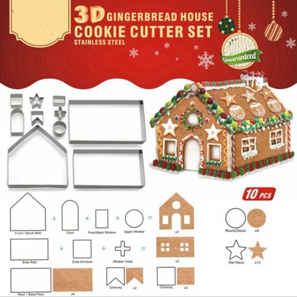 10 in 1 3D Stainless Steel Biscuit Mold Christmas Gingerbread House Baking Tools - Image 2