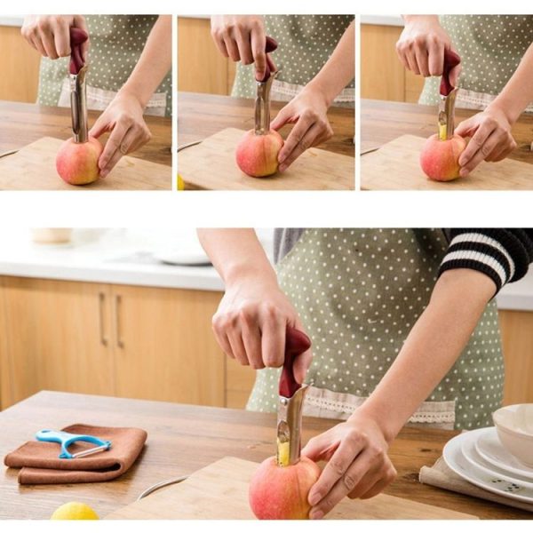 Stainless Steel Kitchen Core Extract Apple Knife Fruit Splitter Cut Fruit Corer (Red) - Image 6