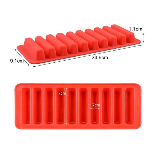 10 Even Strips of Silicone Mold Sausage Hot Dog Ham Cake Baking Finger Biscuit Mold (Orange) - Image 3