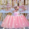 Tulle Chair Skirts Cover Cloth for Kids Birthday Baby Shower Communion Party Decoration With Light, Size: 85x35CM (Pink) - Image 2