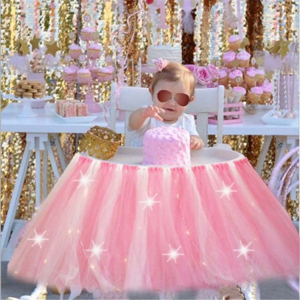 Tulle Chair Skirts Cover Cloth for Kids Birthday Baby Shower Communion Party Decoration With Light, Size: 85x35CM (Pink) - Image 2