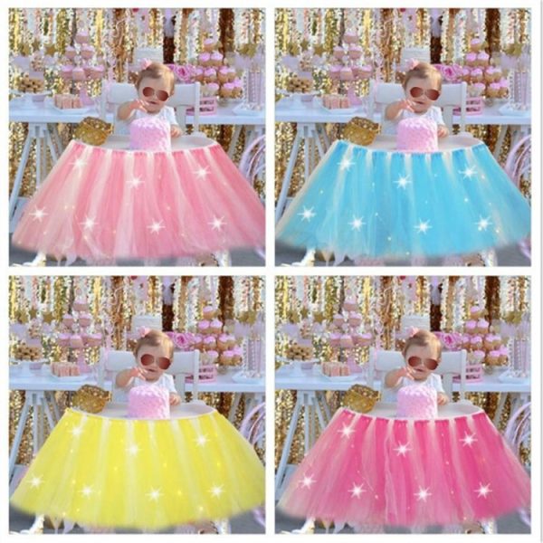 Tulle Chair Skirts Cover Cloth for Kids Birthday Baby Shower Communion Party Decoration With Light, Size: 85x35CM (Pink) - Image 3