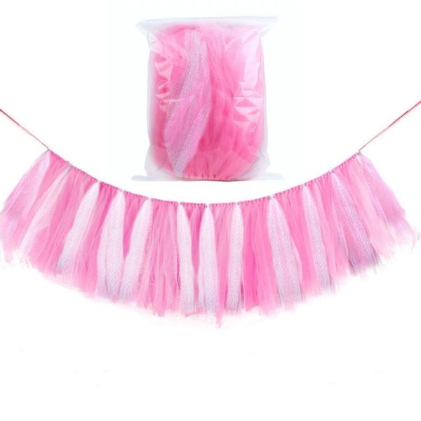 Tulle Chair Skirts Cover Cloth for Kids Birthday Baby Shower Communion Party Decoration With Light, Size: 85x35CM (Pink) - Image 4