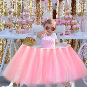Tulle Chair Skirts Cover Cloth for Kids Birthday Baby Shower Communion Party Decoration Without Light, Size: 85x35CM (Pink)
