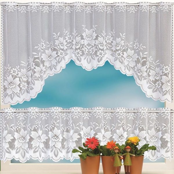 White Translucent Coffee Curtain Tulle Lace Sheer Warp Knitted Jacquard Curtains Bedroom Curtains, Size: Lower Curtain (JHM-04) - Image 3