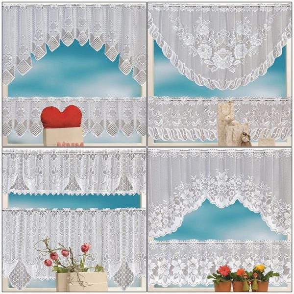 White Translucent Coffee Curtain Tulle Lace Sheer Warp Knitted Jacquard Curtains Bedroom Curtains, Size: Upper Curtain (JHM-04) - Image 4