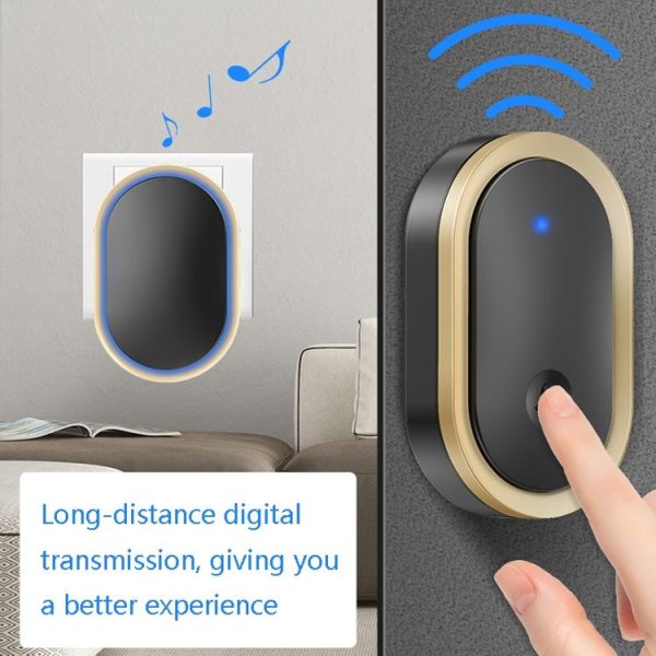 CACAZI A99 Home Smart Remote Control Doorbell Elderly Pager, Style: EU Plug (Black Gold) - Image 3