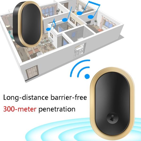 CACAZI A99 Home Smart Remote Control Doorbell Elderly Pager, Style: EU Plug (Black Gold) - Image 4