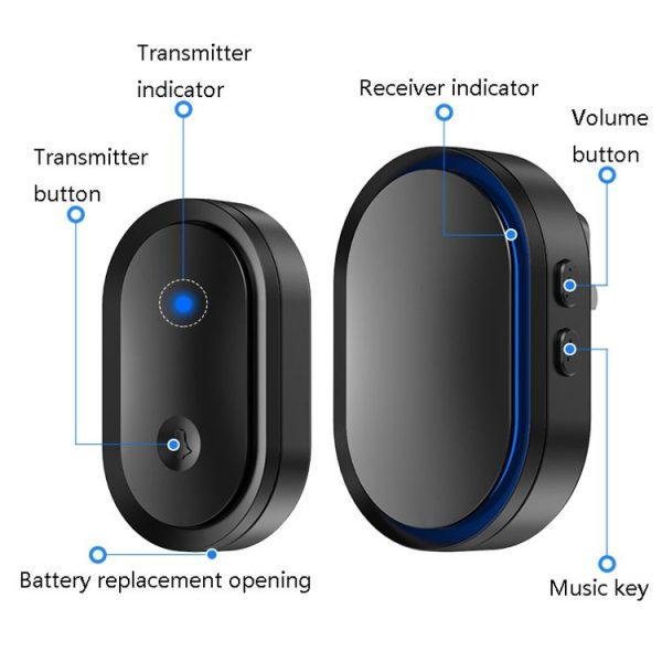 CACAZI A99 Home Smart Remote Control Doorbell Elderly Pager, Style: EU Plug (Black Gold) - Image 5