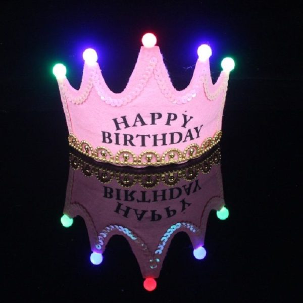 Children's Birthday Party Supplies Crown LED Light Hoop Dress Hat (Pink Happy) - Image 2