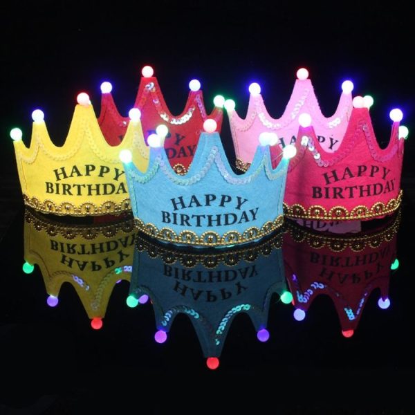 Children's Birthday Party Supplies Crown LED Light Hoop Dress Hat (Pink Happy) - Image 3