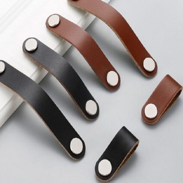 Kitchen Cabinet Wardrobe Leather Door Handle Drawer Pull, Specification: Light Coffee 128 - Image 3