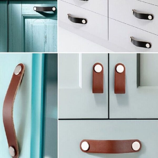 Kitchen Cabinet Wardrobe Leather Door Handle Drawer Pull, Specification: Light Coffee 128 - Image 5
