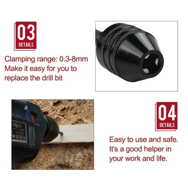 Hex Shank Mini Drill Chuck Conversion Three Jaw Chuck Power Tool, Model: Hex Shank Black Chuck (0.3-3.6mm) - Image 6