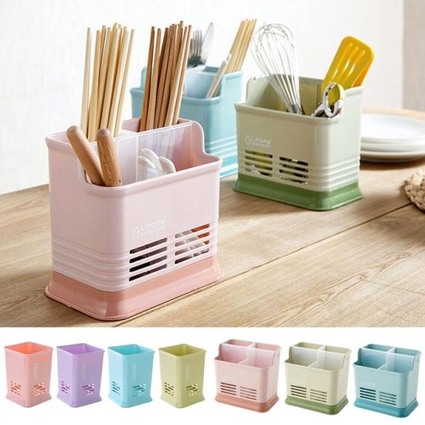 Kitchen Tabletop Candy Color Compartment Hollow Chopsticks Cage Creative Kitchen Cage Cutlery Drain Storage Chopsticks Rack, Number of layers: Single grids blue - Image 3