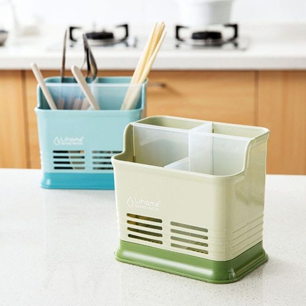 Kitchen Tabletop Candy Color Compartment Hollow Chopsticks Cage Creative Kitchen Cage Cutlery Drain Storage Chopsticks Rack, Number of layers: Single grids blue - Image 4