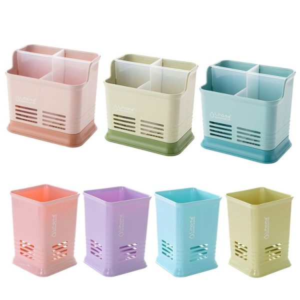 Kitchen Tabletop Candy Color Compartment Hollow Chopsticks Cage Creative Kitchen Cage Cutlery Drain Storage Chopsticks Rack, Number of layers: Single grids blue - Image 8