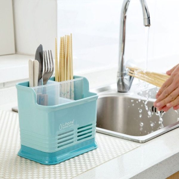 Kitchen Tabletop Candy Color Compartment Hollow Chopsticks Cage Creative Kitchen Cage Cutlery Drain Storage Chopsticks Rack, Number of layers: Four grids of blue - Image 5