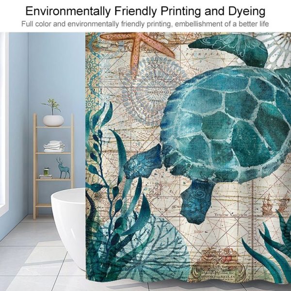 Printed Turtle Shower Curtain Bathroom Set Waterproof Shower Curtain, Size: 165x180cm - Image 6